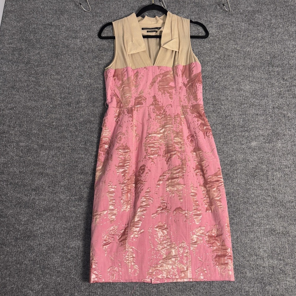 Mackage Collection Pink Metallic Jacquard Silk Blend Sheath Dress Size 8